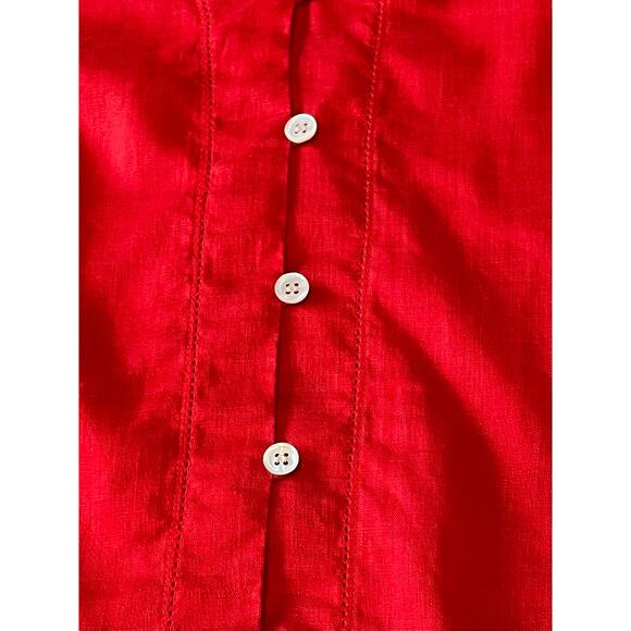 Jones New York 100% Linen Blouse Sz 12 Button Front Long Sleeves V-Neck Preppy - Picture 6 of 9